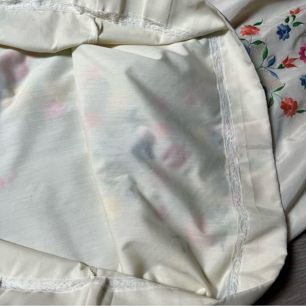 Vintage 60s Maxi Dress Ivory Embroidered floral Sleeveless Prairie Hippie Boho S - Picture 15 of 16